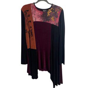 Ahni Size 2X Tunic Top Slinky Stretch Blouse Asymmetrical Asian Artsy USA